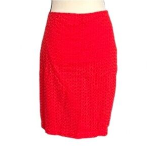 Max Studio Red Eyelet Skirt Size 10 Cotton Knee Length Lined